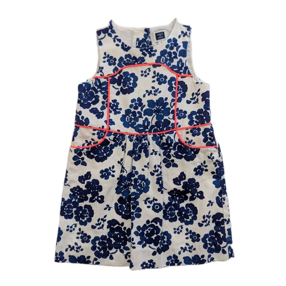 Janie and Jack Girls Toddler 3T White Blue Floral Dress
